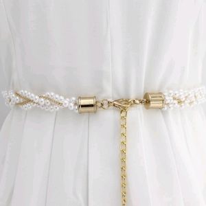 Faux pearl chain belt